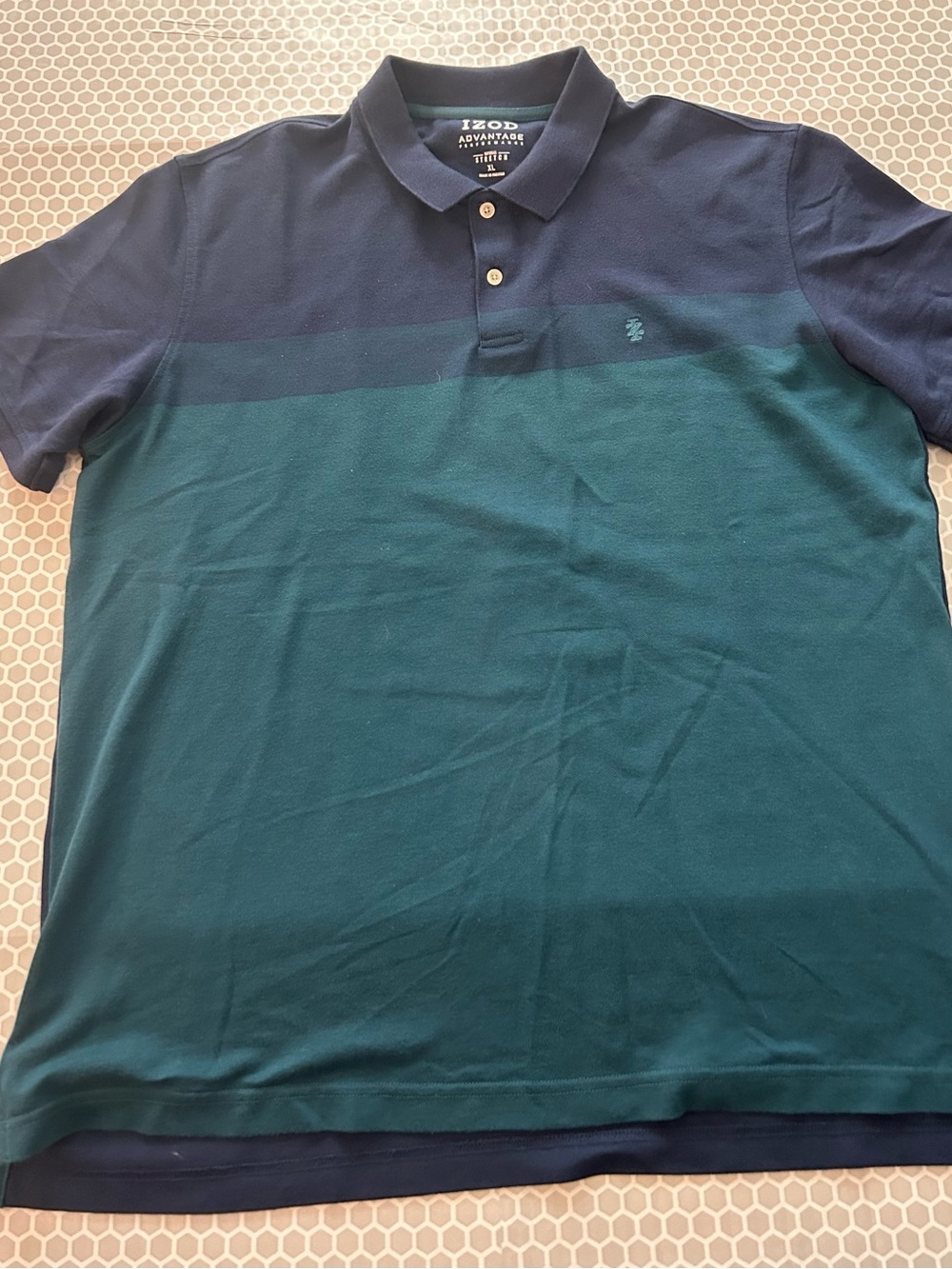 Izod Men’s Navy and Teal Colorblock Polo. Size XL